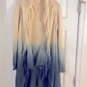 Size M thick cardigan sweater from Altar’d State. Cream-blue ombré with fringe